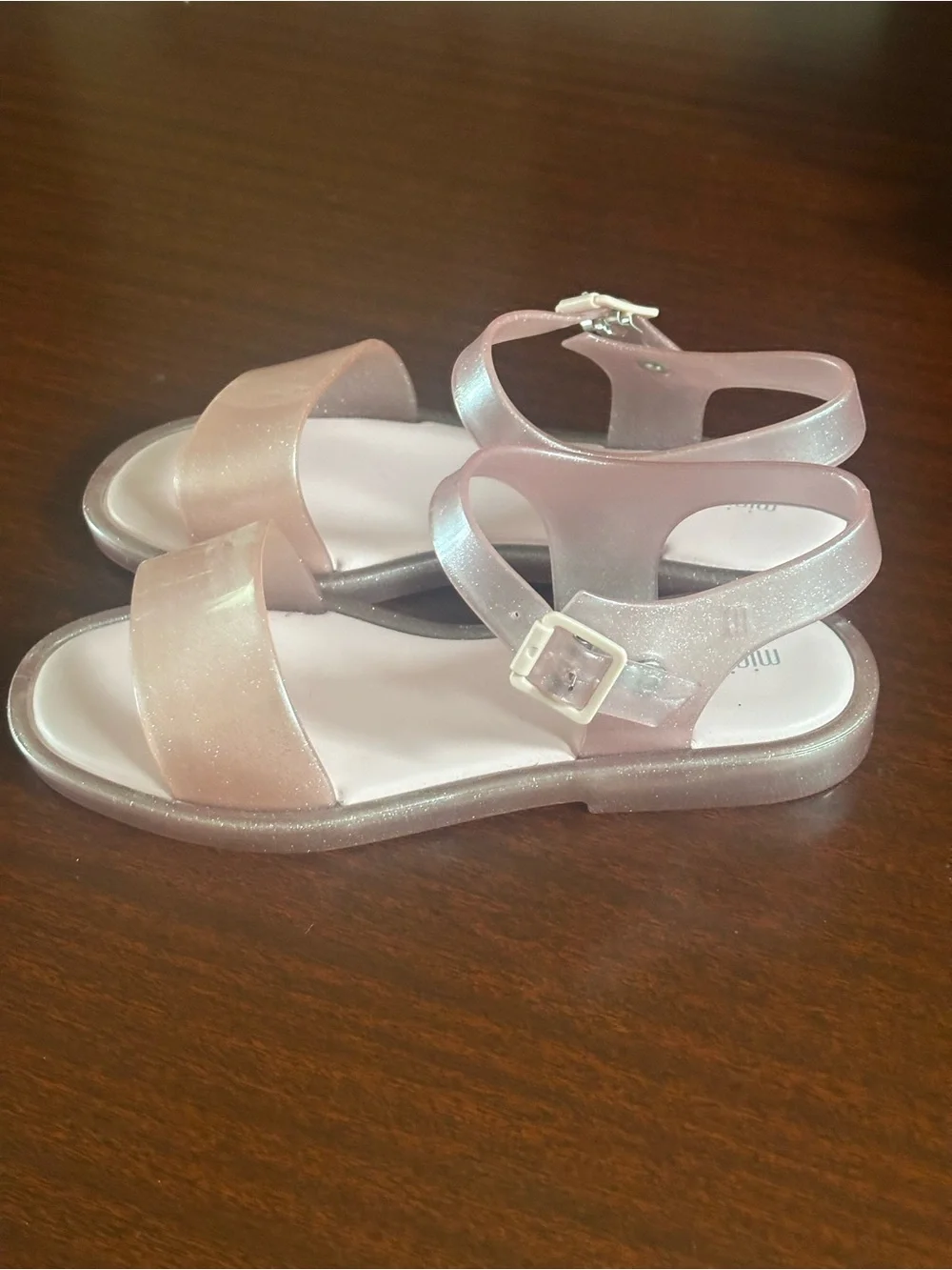 Mini Melissa Big Girls Glitter Pink Jelly Sandals with Ankle Strap Size 3